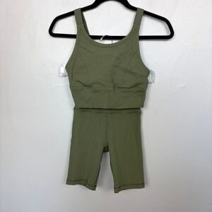 Offline by Aerie Cardio Sweat Matching Athletic Set Olive Green Sporty Gym Small
